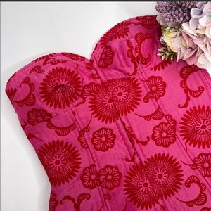 Trina Turk Pink Red Floral Corset Strapless Top